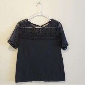 Grey Crocheted Lace Blouse LOFT Work Top